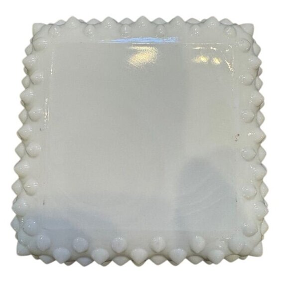 Vintage Fenton Glass Ashtray Hobnail White Milk Glass Square 5" - Picture 5 of 6